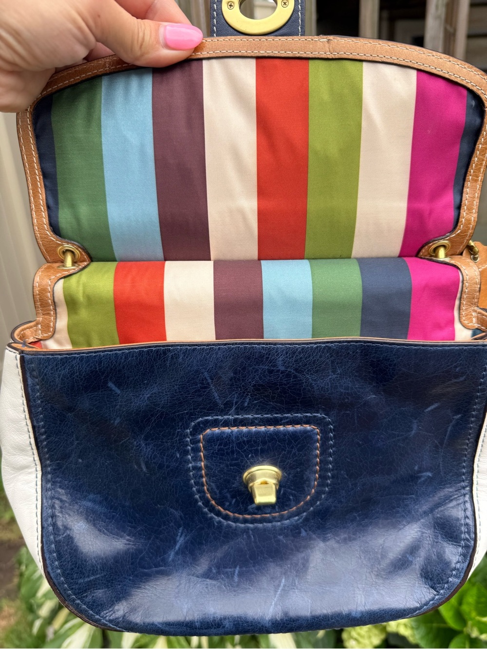 COACH 19031 LEGACY WILLIS Navy White Tan Soft LEATHER Satchel Crossbody BAG - Picture 7 of 14